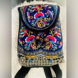 Floral Embroidered Vibrant colors medium size backpack